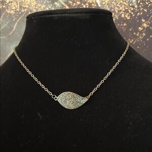 Bronze and Blue Leaf Pendant Necklace
